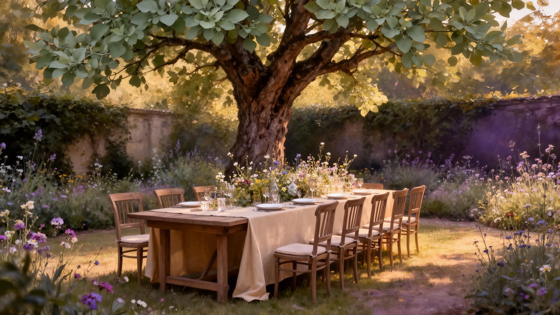 Table dressée dans un jardin secret