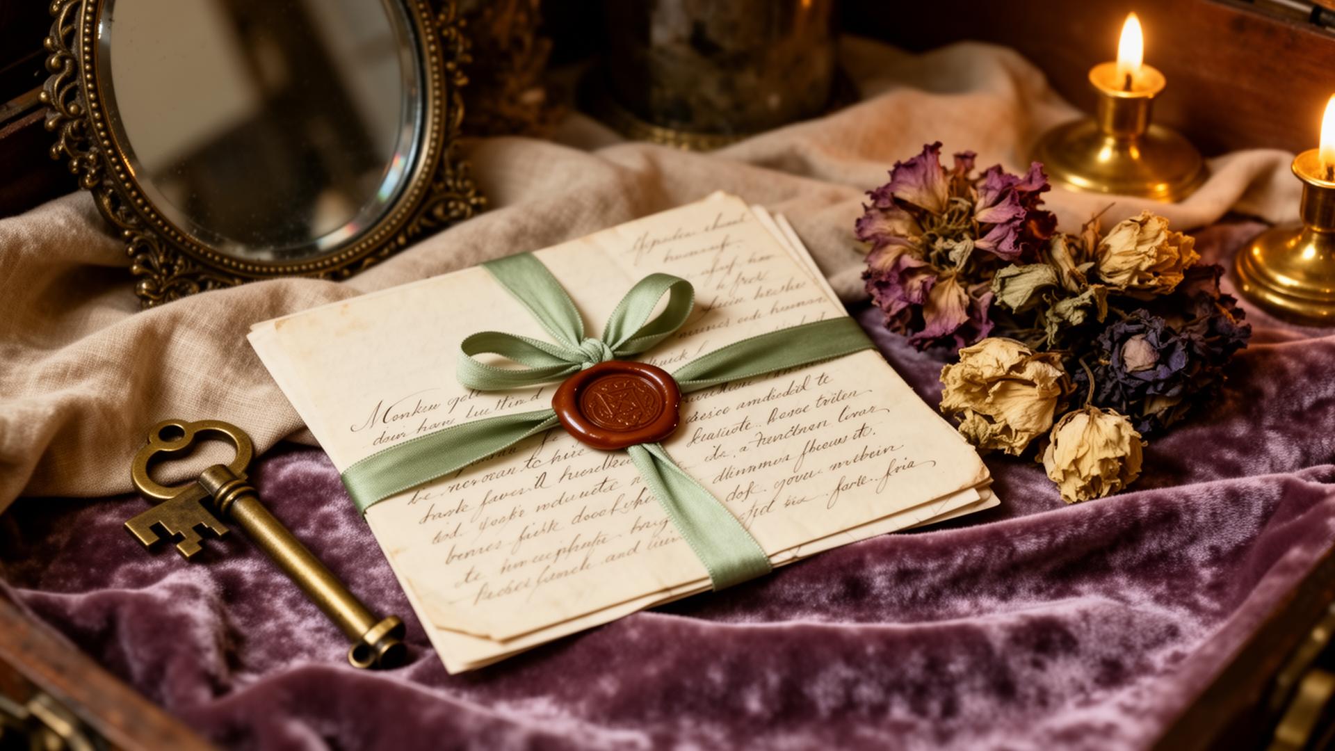 Cabinet de curiosités, lettres et rubans
